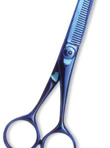 Professional Thinning Scissor. One Blade Teeth and One Blade Razor. Blue color coating.